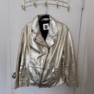 Hugo Boss 100% Genuine Leather Gold Moto Jacket